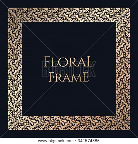 Gold Vintage Floral Frame For Design, Template. Luxury, Royal Ornament In Celtic, Damascus Style Wit