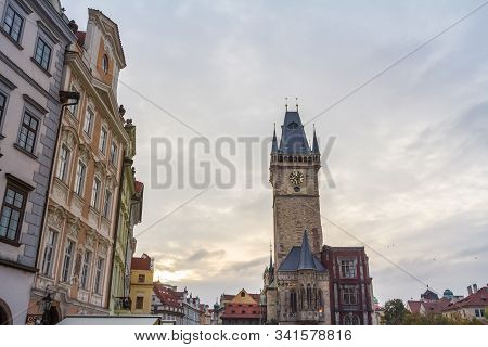 Prague, Czechia - November 3, 2019: Panorama Of Old Town Square (staromestske Namesti) With A Focus 