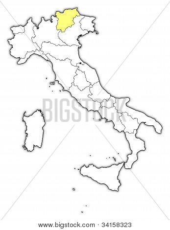 Map Of Italy, Trentino-alto Adige/südtirol Highlighted