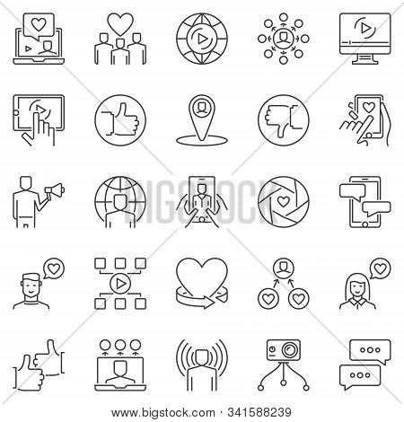Influencer Marketing Outline Icons Set - Vector Vlog Concept Design Elements