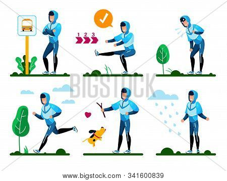 Young Man Daily Routines, Life Situations, Healthy Lifestyle Activities Trendy Flat Vector Concepts 