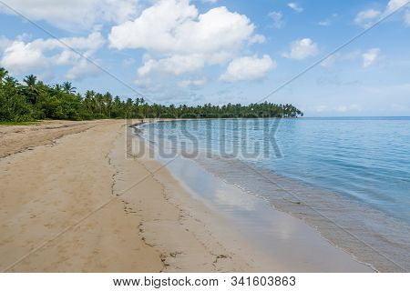 A View Of Tropical Beach With Sea Sand And Blue Sky,grand Bahia Beach,el Portillo,samana Peninsula,d