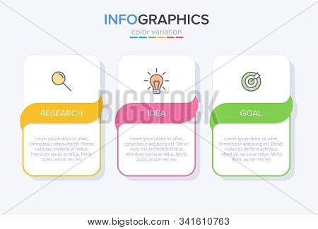 Concept Of Arrow Business Model With 3 Successive Steps. Three Colorful Design Elements. Timeline De