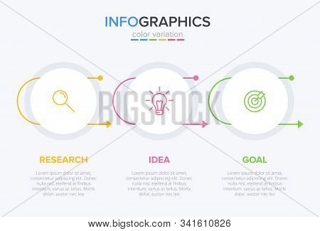 Concept Of Arrow Business Model With 3 Successive Steps. Three Colorful Design Elements. Timeline De