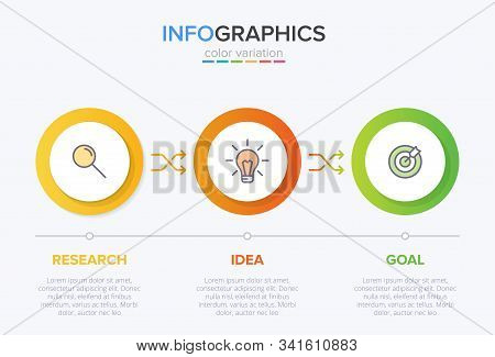 Concept Of Arrow Business Model With 3 Successive Steps. Three Colorful Design Elements. Timeline De