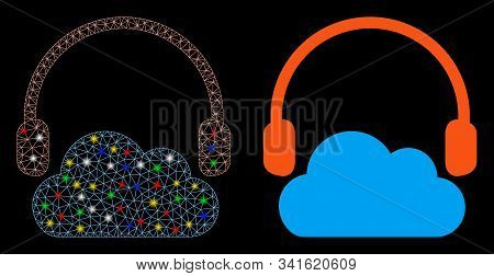 Glossy Mesh Listen Cloud Icon With Glow Effect. Abstract Illuminated Model Of Listen Cloud. Shiny Wi