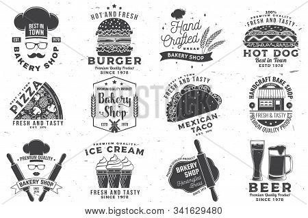 Set Of Bakery Shop And Fast Food Retro Badge. Vector Illustration. Concept For Bakery, Cafe, Restaur