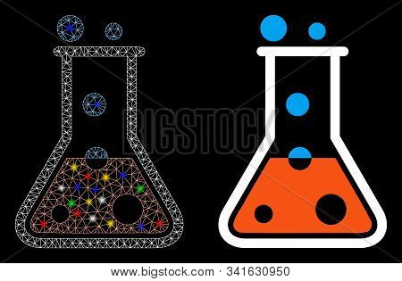 Glossy Mesh Boil Liquid Icon With Glare Effect. Abstract Illuminated Model Of Boil Liquid. Shiny Wir