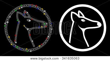 Glowing Mesh Rounded Fox Head Icon With Glare Effect. Abstract Illuminated Model Of Rounded Fox Head