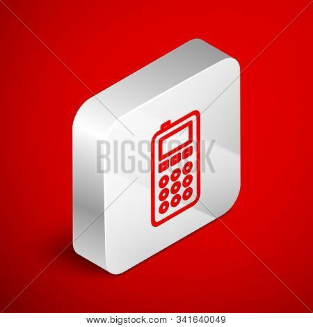 Isometric Line Remote Control Icon Isolated On Red Background. Silver Square Button. Vector Illustra