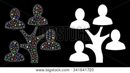 Glowing Mesh Genealogy Tree Icon With Glare Effect. Abstract Illuminated Model Of Genealogy Tree. Sh