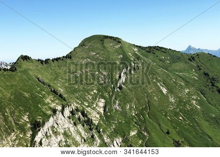 Alpine Mountain Peak Tierberg Above The Wagital Valley Or Waegital And Lake Wagitalersee (waegitaler