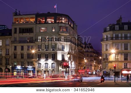Paris, France - April 08, 2010: Night Life At Downtown And Famous Restaurant La Tour Dargent.