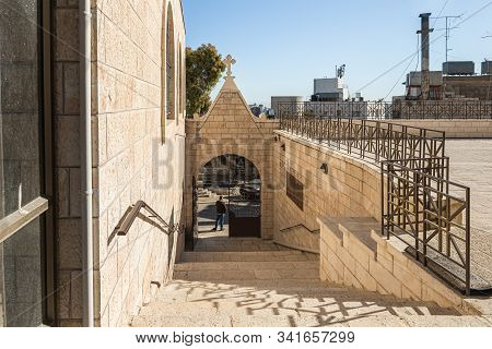 Jerusalem, Israel, December 28, 2018 : The Courtyard Of The St. Nicholas Church In Bay Jala - A Subu