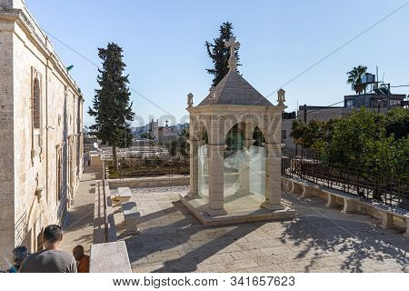 Jerusalem, Israel, December 28, 2018 : St. Nicholas Church Bell Tower In Bay Jala - A Suburb Of Beth