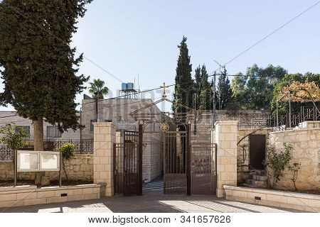 Jerusalem, Israel, December 28, 2018 : Side Gate In The St. Nicholas Church In Bay Jala - A Suburb O