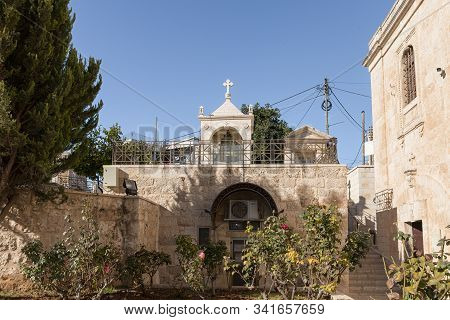 Jerusalem, Israel, December 28, 2018 : The Courtyard Of The St. Nicholas Church In Bay Jala - A Subu