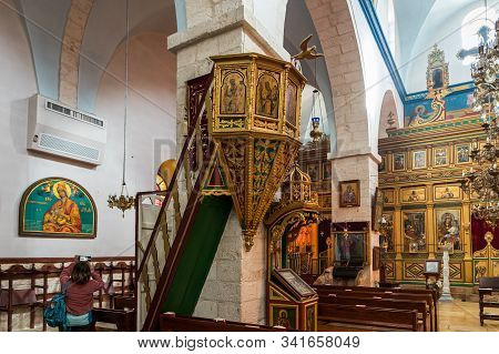 Jerusalem, Israel, December 28, 2018 : The Interior Of The St. Nicholas Church In Bay Jala - A Subur