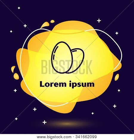 Black Line Chicken Egg Icon Isolated On Blue Background. Abstract Banner With Liquid Shapes. Vector 