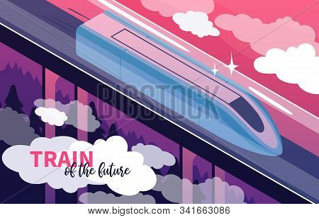 High Speed Rail Of Future Safe Clean Transportation Technologies Isometric Poster With Elevated Rapi