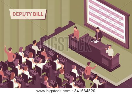 Deputy Introducing Bill In Front Of Audience 3d Isometric Vector Illustration