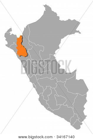 แผนที่ของเปรู Cajamarca ที่เน้น