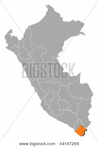 Mapa Peru, Tacna zvýrazněny