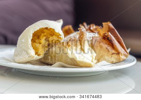 Delicious Portuguese Traditional Pastry From Coimbra On White Plate