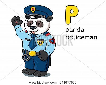 Panda Policeman. Animal Professions Abc Alphabet P
