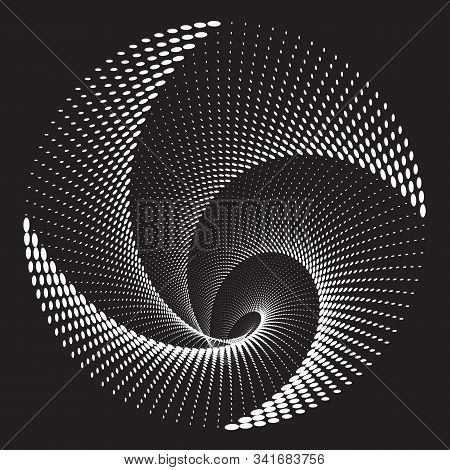 Dotted Halftone Vector Spiral Pattern Or Texture. Stipple Dot Backgrounds With Ellipses