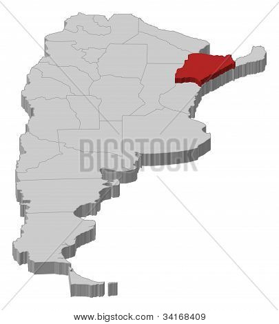 แผนที่ของอาร์เจนตินา Corrientes ที่เน้น