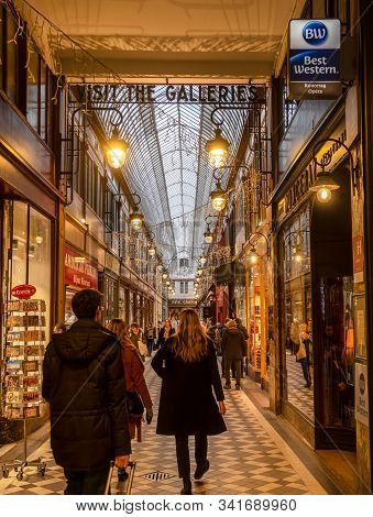 Paris, France - December 25 2019: Passage Jouffroy - Shopping Area And Location Of Hotel Chopin