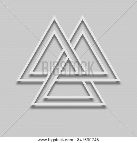 Valknut Viking Time Symbol In Light Tone With Shadow On A Gray Background