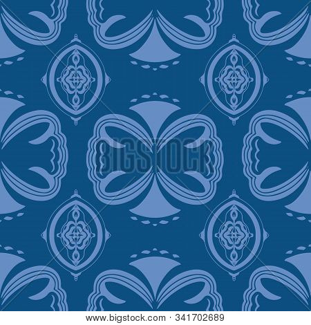 Classic Ornament Blue Modern Repeat Seamless Vector Pattern