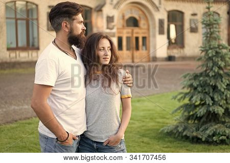 Enjoying Close Relationship. Sensual Woman And Bearded Man Having Romantic Relationship. Loving Rela