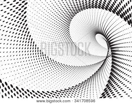 Dotted Halftone Vector Spiral Pattern Or Texture. Stipple Dot Backgrounds With Ellipses