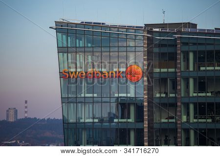 Vilnius, Lithuania - October 16, 2018: The Office And Logo Of Swedbank In Vilnius, Lithuania. Swedba