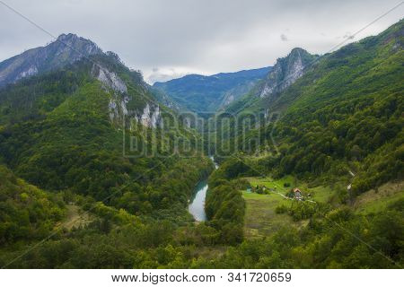 Tara River Canyon, Mountains And Forests Around In The Durmitor Nature Park, Montenegro