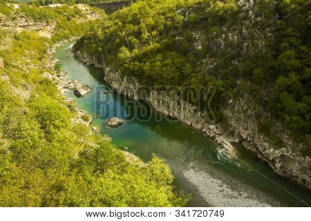 Tara River Canyon, Mountains And Forests Around In The Durmitor Nature Park, Montenegro