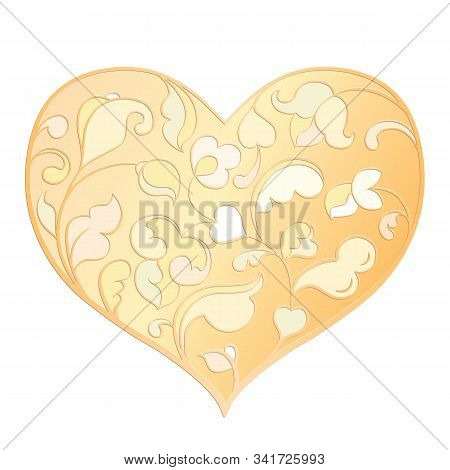 Ornate Jewelry Decorative Golden Heart. Vector Illustration Isolated On White Background.
