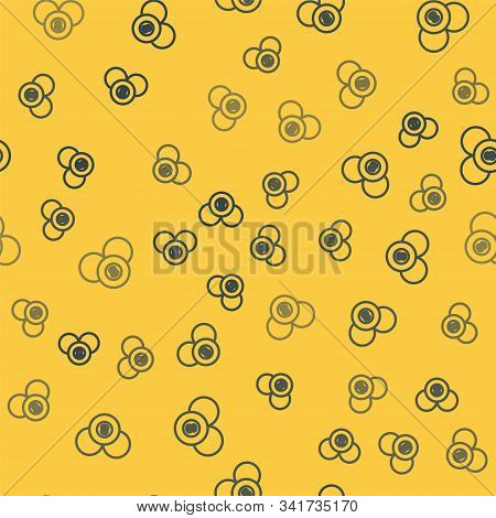 Blue Line Billiard Pool Snooker 8 Ball Icon Isolated Seamless Pattern On Yellow Background. Billiard