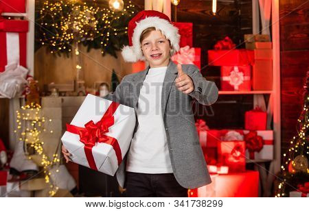 Shopping Of His Dreams. Visit Santaland This Holiday. Winter Wonderland In North Pole. Small Boy Cel