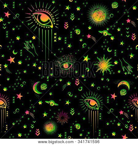 Space Galaxy Constellation Seamless Pattern Print Could Be Used For Textile, Zodiac Star Yoga Mat, P