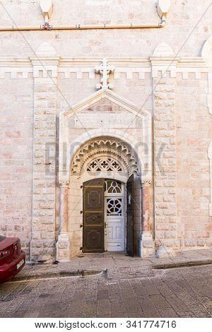 Jerusalem, Israel, December 28, 2018 : The Main Entrance To The St. Nicholas Church In Bayt Jala - A