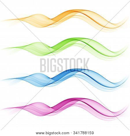 Set Of Abstract Color Wave. Color Smoke Wave. Transparent Color Wave. Blue, Pink, Orange, Red Color.