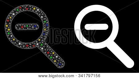 Flare Mesh Zoom Out Icon With Glitter Effect. Abstract Illuminated Model Of Zoom Out. Shiny Wire Fra