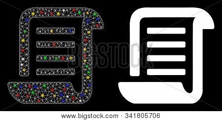 Glossy Mesh Roll Document Icon With Glare Effect. Abstract Illuminated Model Of Roll Document. Shiny