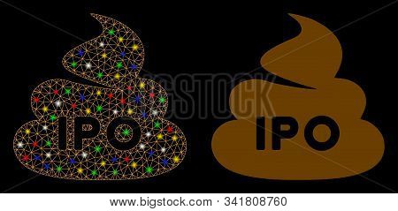 Flare Mesh Ipo Shit Icon With Glare Effect. Abstract Illuminated Model Of Ipo Shit. Shiny Wire Frame