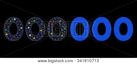 Bright Mesh 000 Digits Text Icon With Sparkle Effect. Abstract Illuminated Model Of 000 Digits Text.