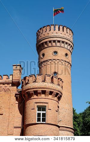Raudone, Lithuania - June 9, 2018: The Tower Of Raudone Castle, Historical Residential Castle Of The